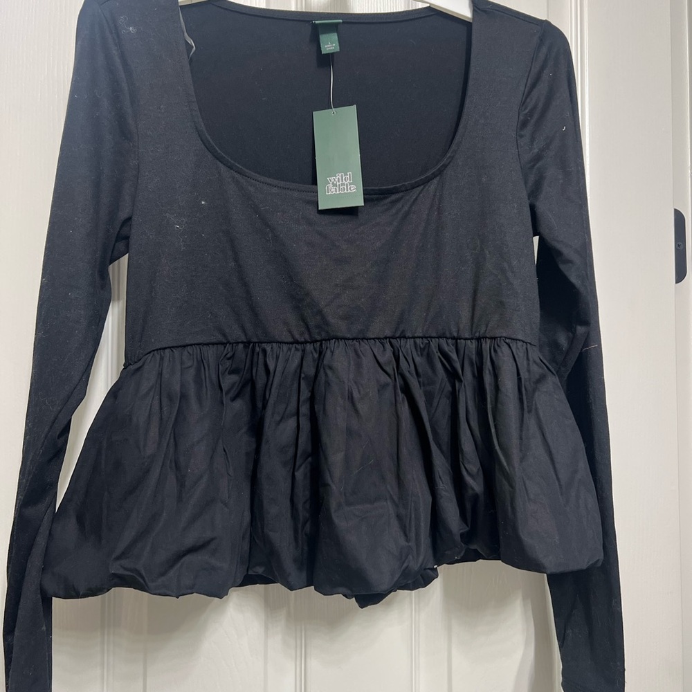 Wild Fable Black Long Sleeve Peplum Blouse - Picture 2 of 6